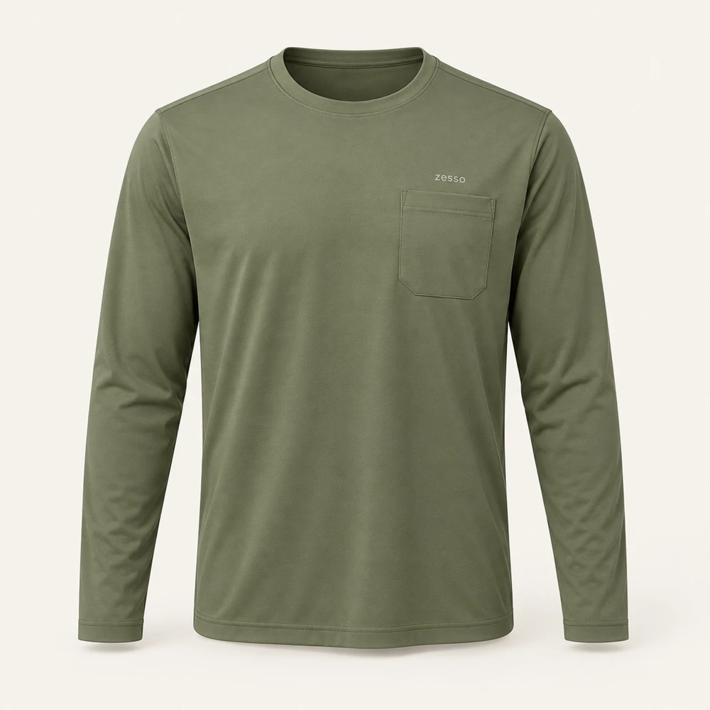 Field Long Sleeve Crew in Moss, front view