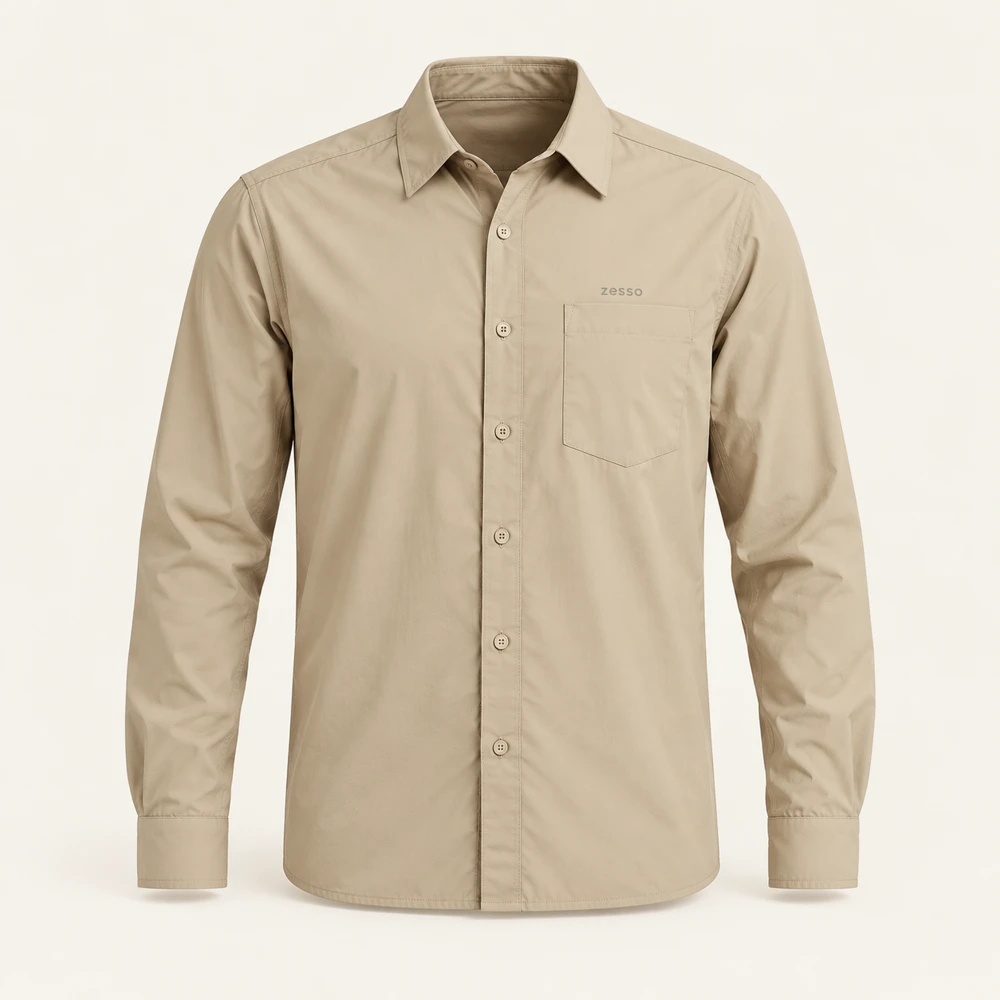 Overland Button-Up in Sand, front view