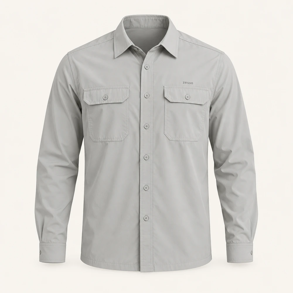 Riverbend Button-Up in Fog, front view