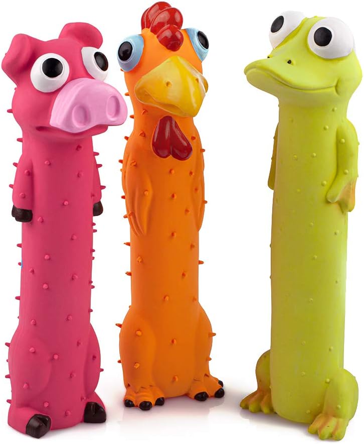 3 Pack 9" Squeaky Latex Dog Toys Standing Stick Animal Puppy Fetch Interactive Play for Small Medium Dogs